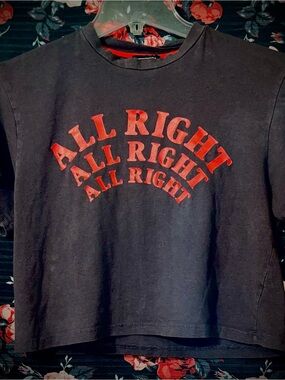 Grey Crop Top with Red "ALL RIGHT" Graphic